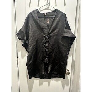 Victoria's Secret One Size Flutter Sleeve Robe Kimono Wrap Black NWT Satin Box A